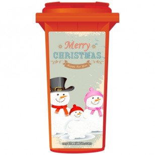 Merry Christmas Snow Man Family Wheelie Bin Sticker Panel